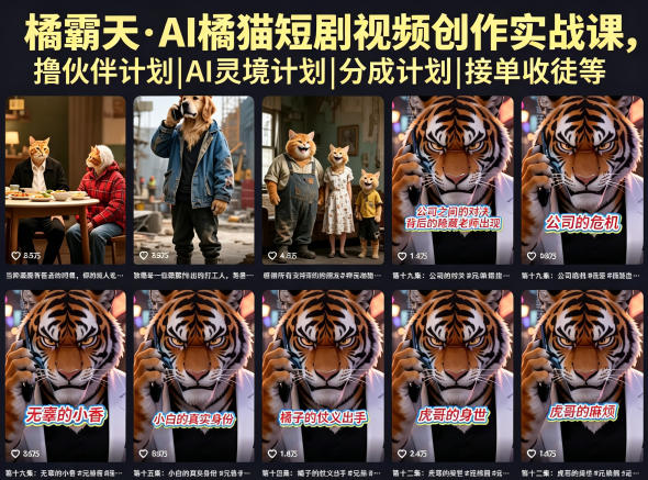 橘霸天·AI橘猫短剧视频创作实战课,撸伙伴计划|AI灵境计划|分成计划|接单收徒等-智云网