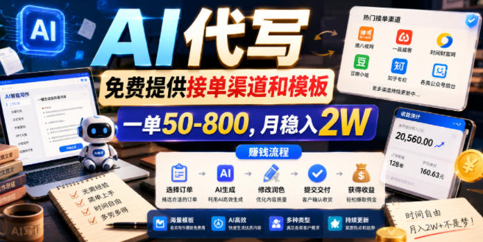 AI代写，免费提供接单渠道和模板，一单50-800，月稳入2W【揭秘】-智云网