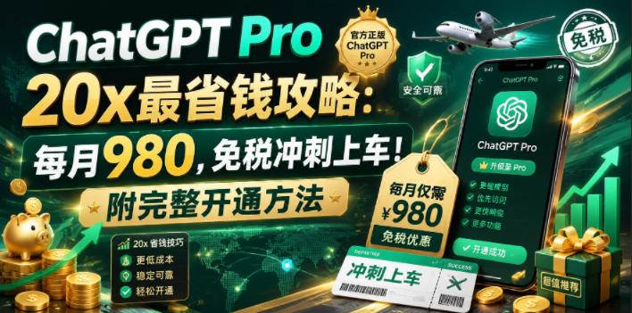 (18790期)ChatGPT Pro 20x 最省钱攻略:每月980,免税冲刺上车!附完整开通方法-智云网