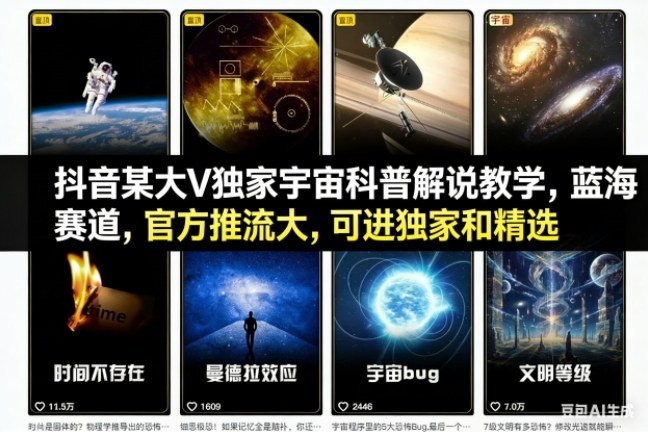 抖音某大V独家宇宙科普解说教学，蓝海赛道，官方推流大，可进独家和精选-智云网